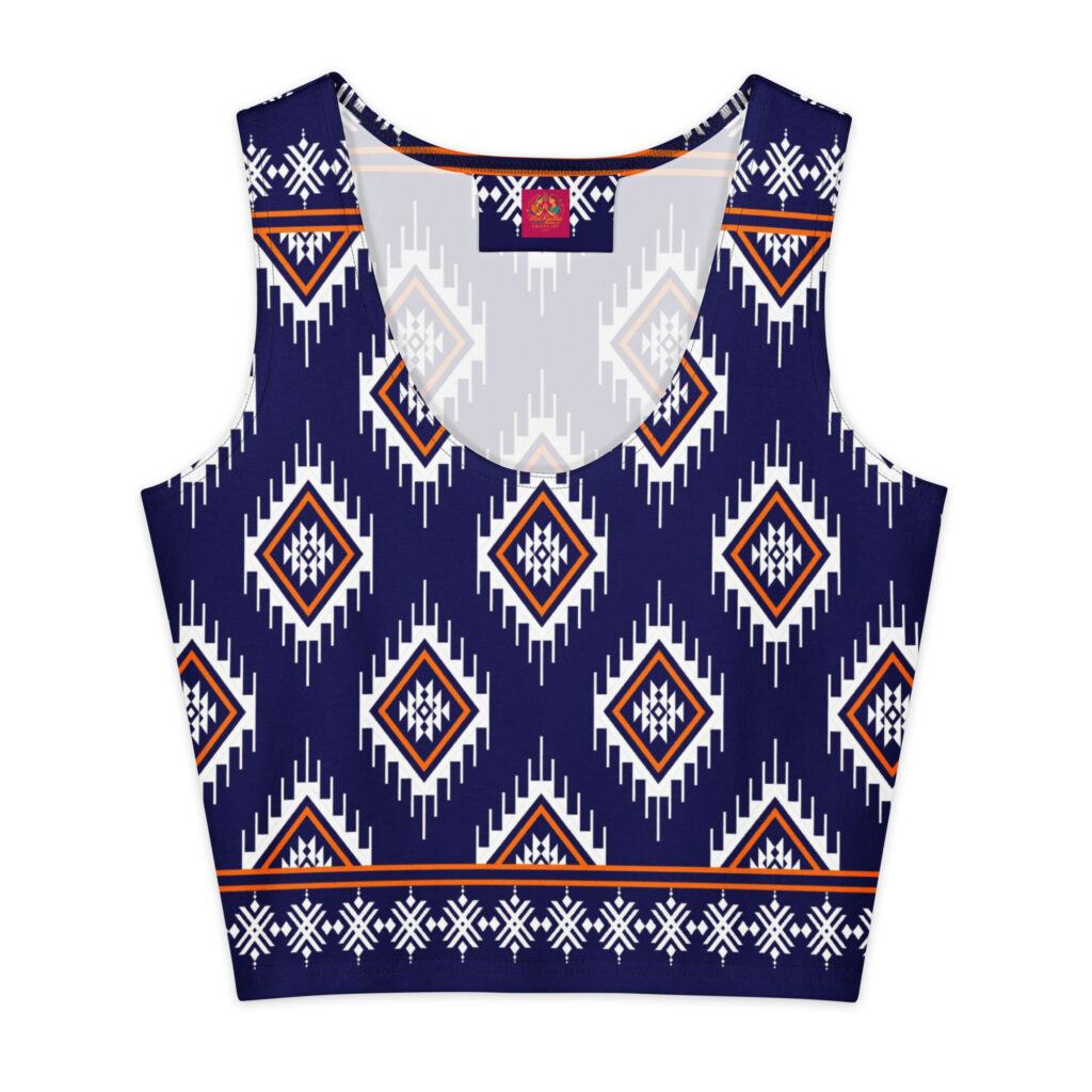 ethnic pattern blue cotton crop top