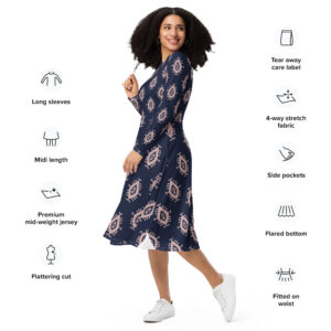 Blue Print long sleeve midi dress