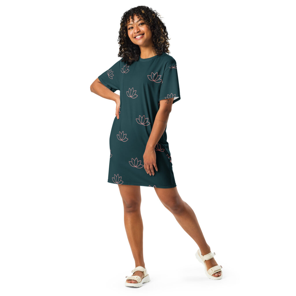 dark azure lotus pattern t shirt dress