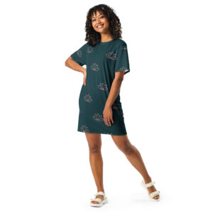 dark azure lotus pattern t shirt dress